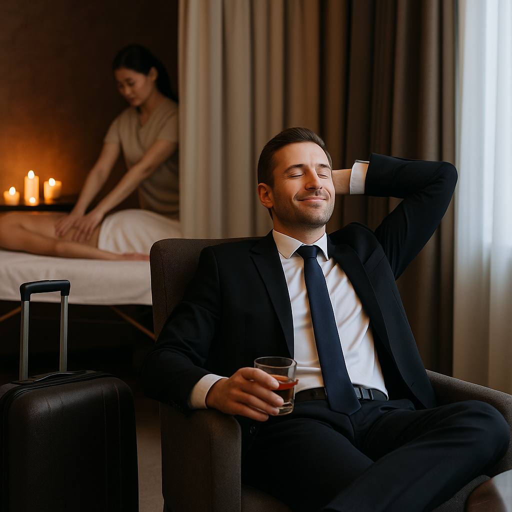 business traveler enjoying premium B2B escort massage in Malaysia